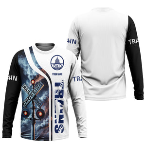 Railspirit Custom Name Baltimore and Ohio Railroad Long Sleeve Shirt Railroad Crossing Sign B&O Printed Train Shirt