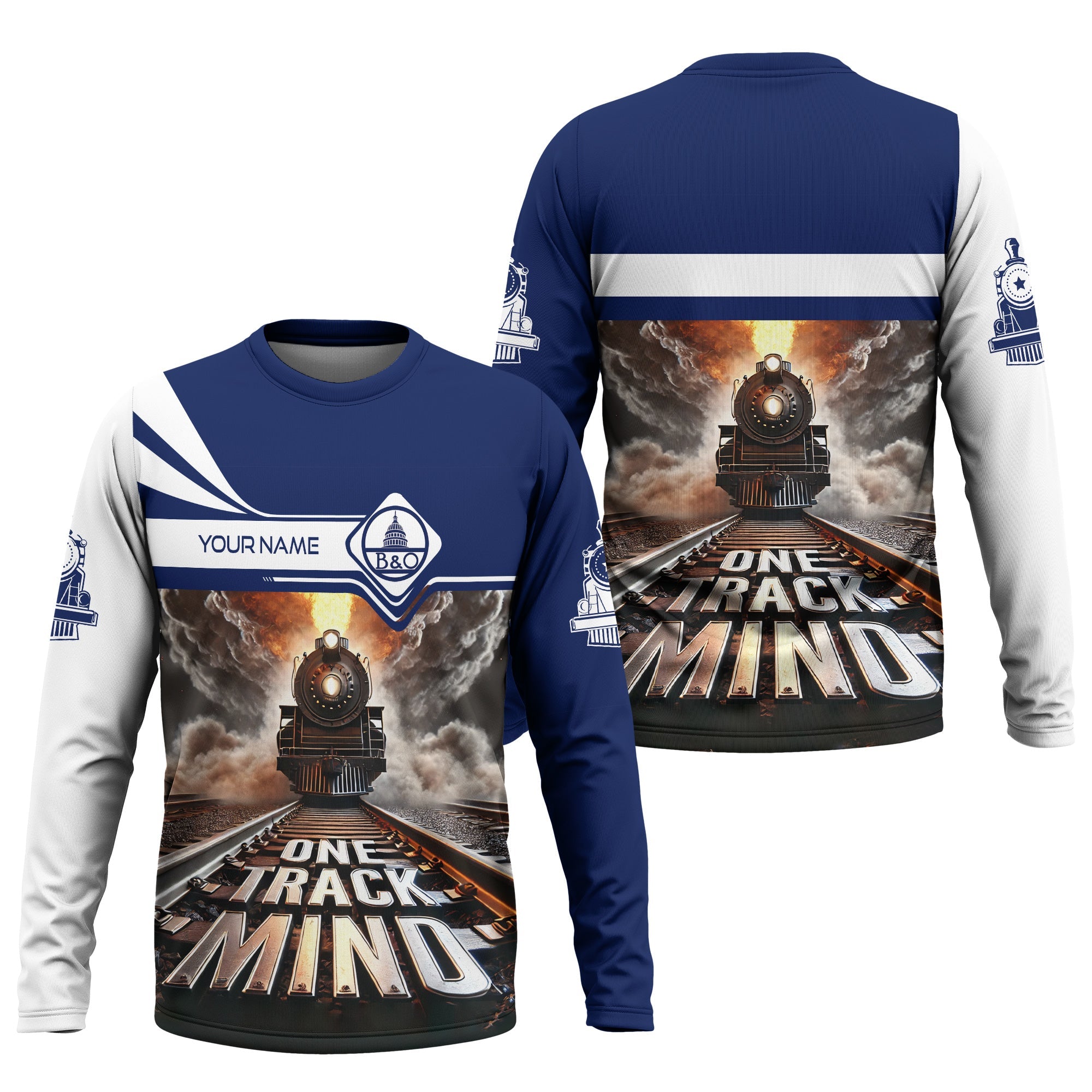 Railspirit Personalized Baltimore and Ohio Railroad Long Sleeve Shirt One Track Mind B&O Train Printed Shirt