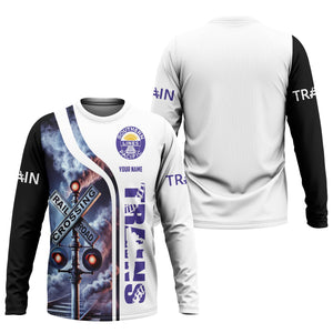 Railspirit Custom Name Southern Pacific Railroad Long Sleeve Shirt Railroad Crossing Sign Printed Train Shirt