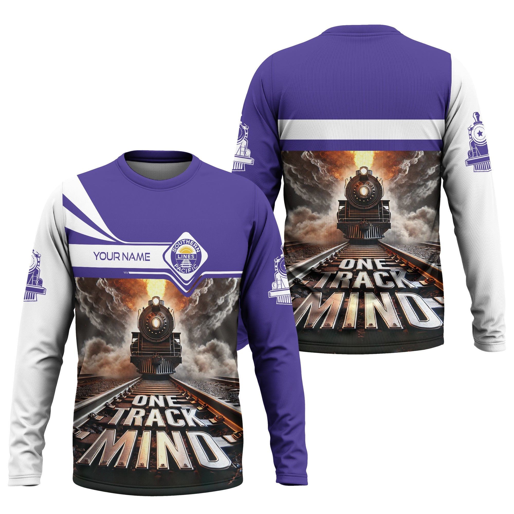 Railspirit Personalized Southern Pacific Railroad Long Sleeve Shirt One Track Mind Train Printed Shirt