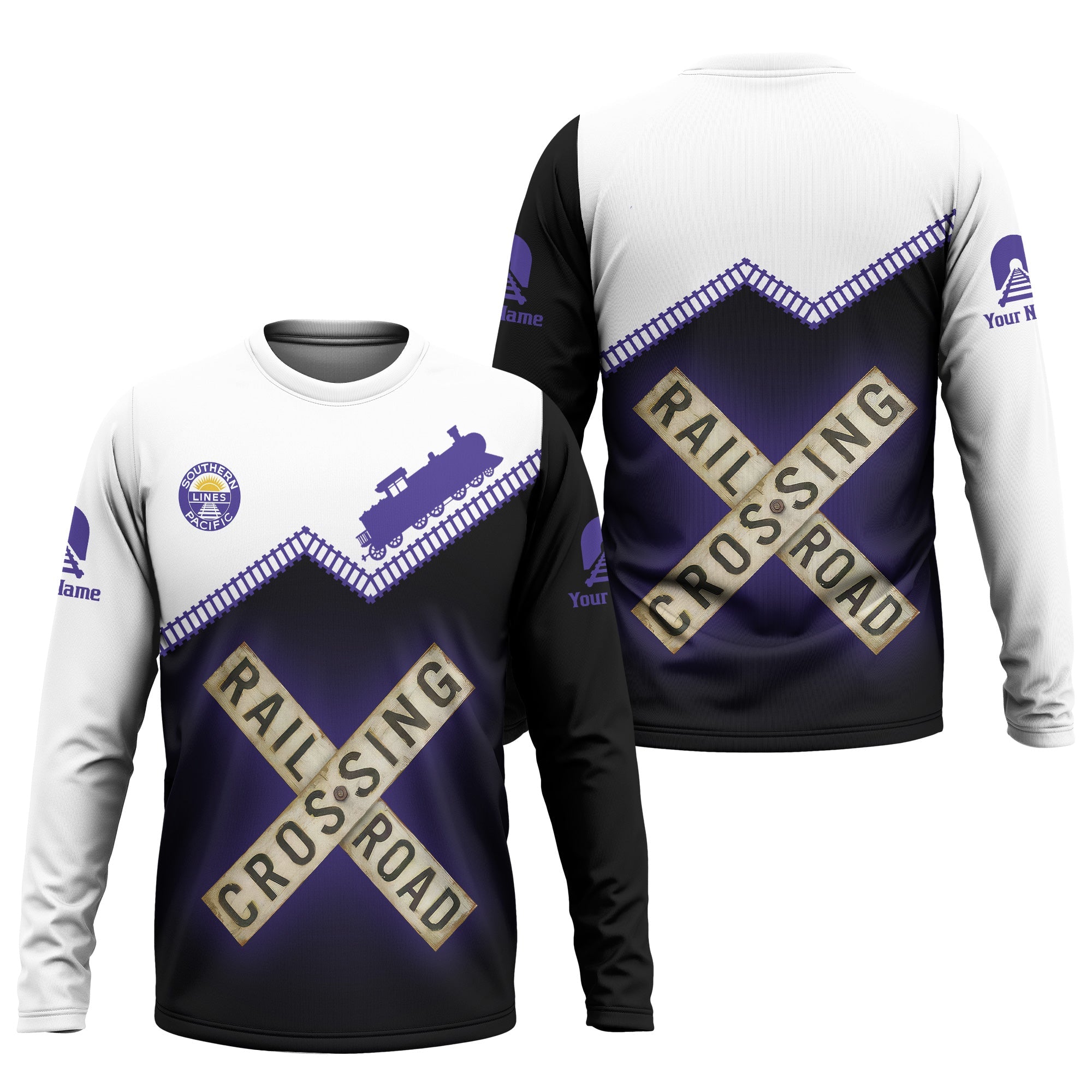 Railspirit Personalized Southern Pacific Railroad Long Sleeve Shirt Railroad Crossing Printed Train Track Shirt