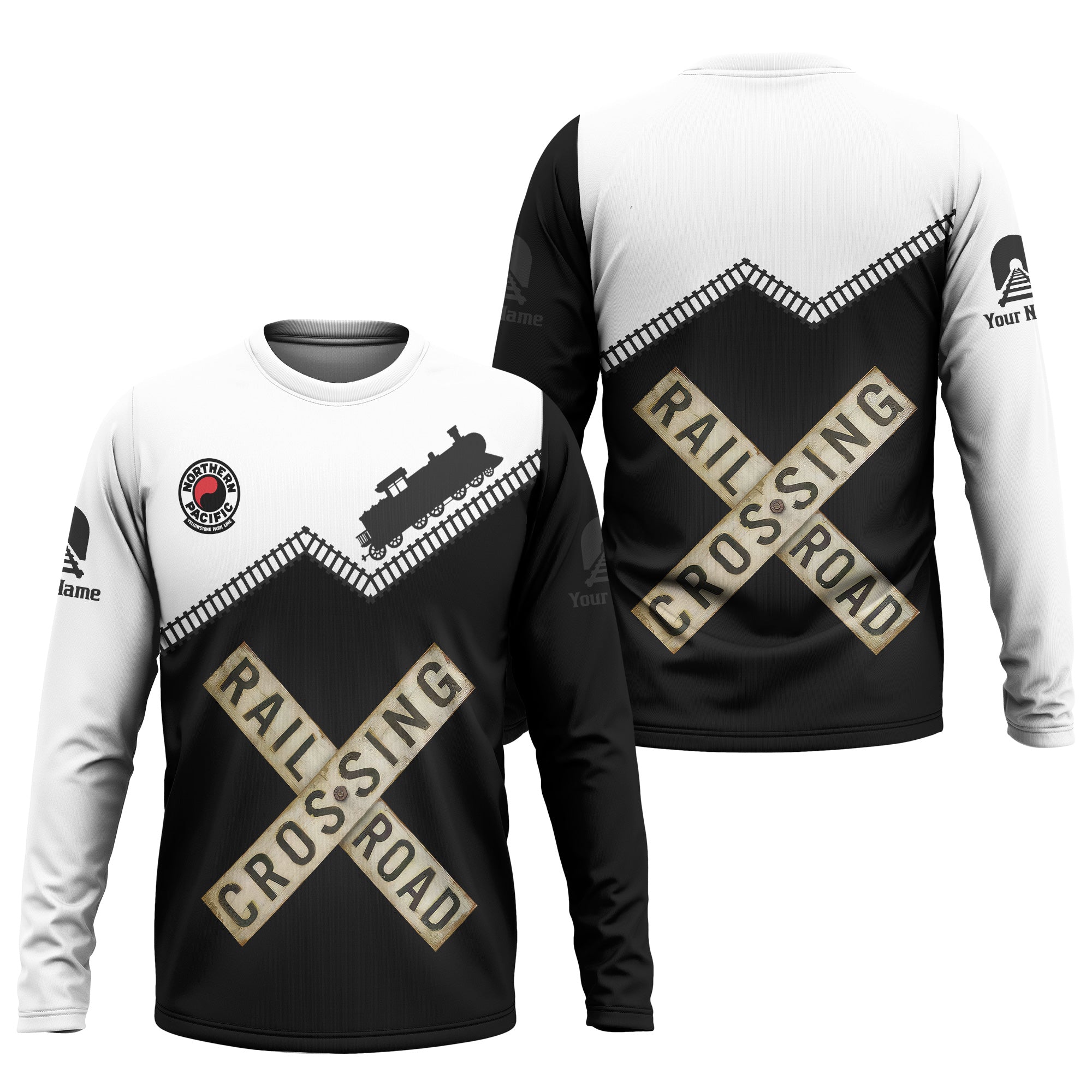 Railspirit Personalized Northern Pacific Railway Long Sleeve Shirt Railroad Crossing Printed Train Track Shirt