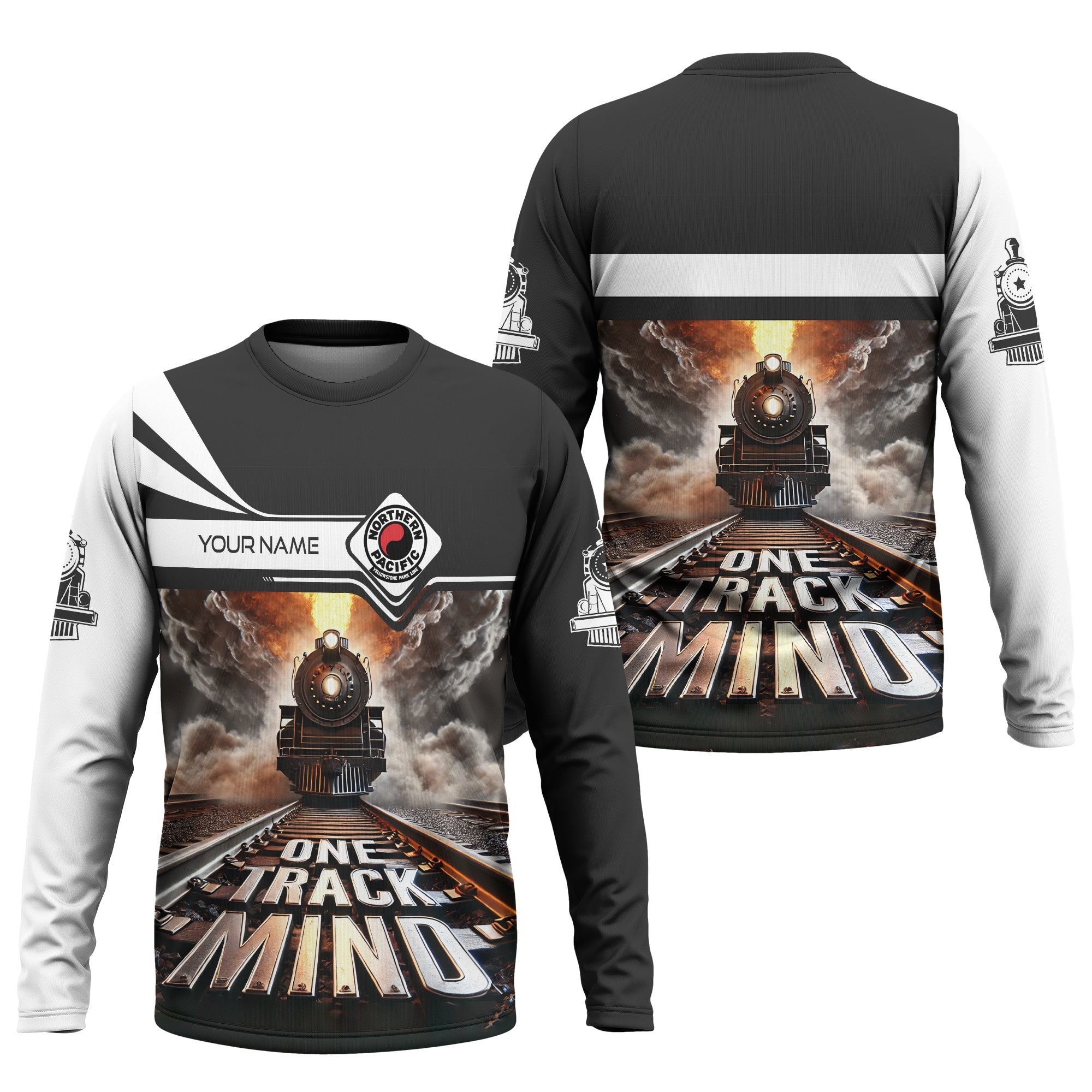 Railspirit Personalized Northern Pacific Railway Long Sleeve Shirt One Track Mind Train Printed Shirt