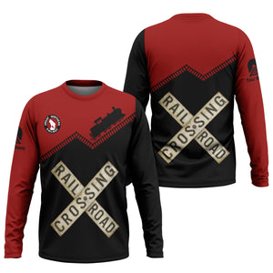 Railspirit Personalized Great Northern Railway Long Sleeve Shirt Railroad Crossing Printed Train Track Shirt