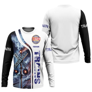 Railspirit Custom Name Chicago, Burlington and Quincy Railroad Long Sleeve Shirt Railroad Crossing Sign Printed Train Shirt