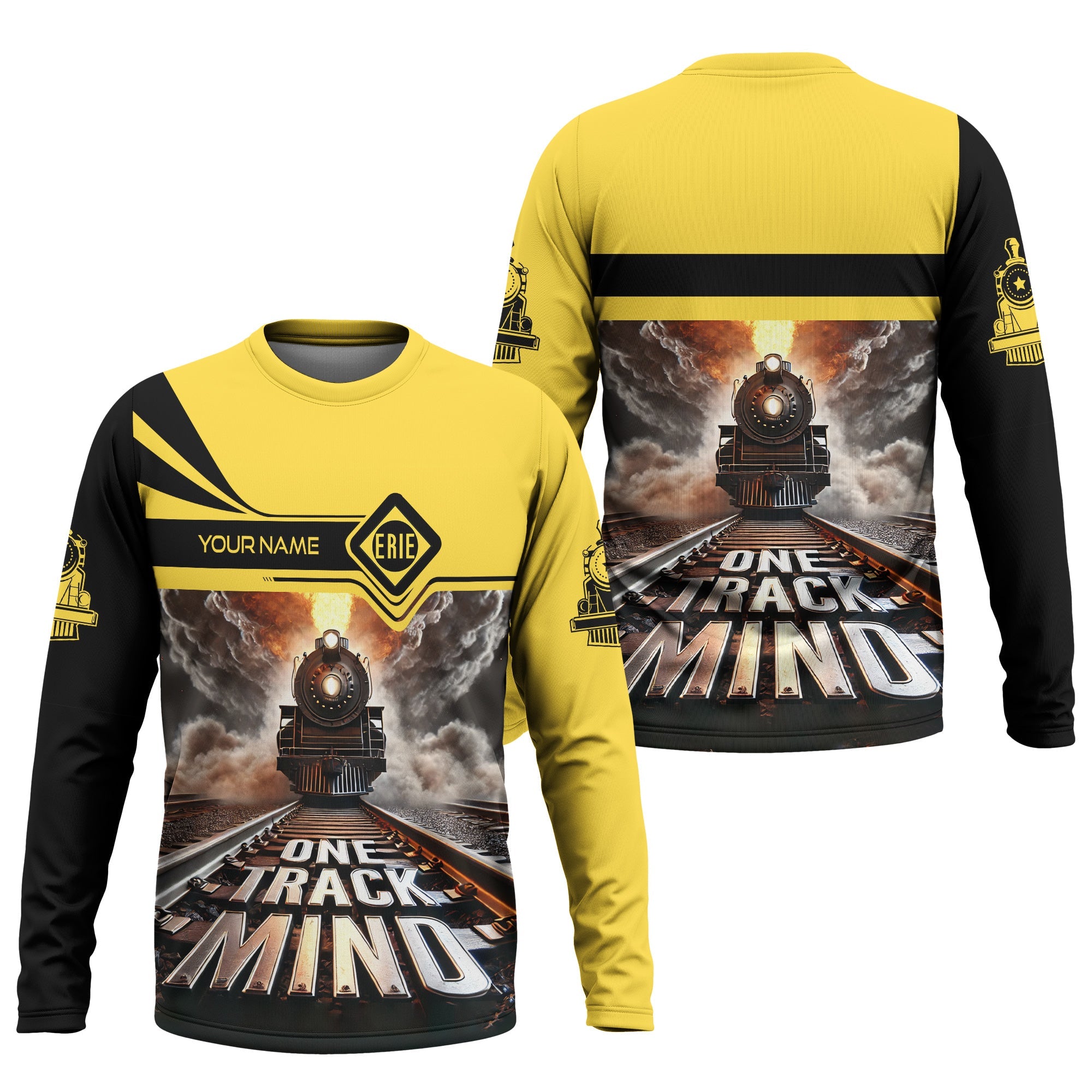 Railspirit Personalized Erie Railroad Long Sleeve Shirt One Track Mind Train Printed Shirt