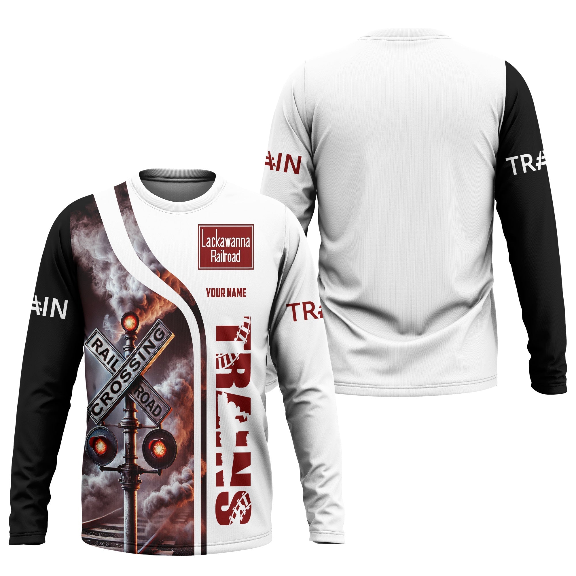 Railspirit Custom Name Delaware, Lackawanna and Western Railroad Long Sleeve Shirt Railroad Crossing Sign DL&W Printed Train Shirt