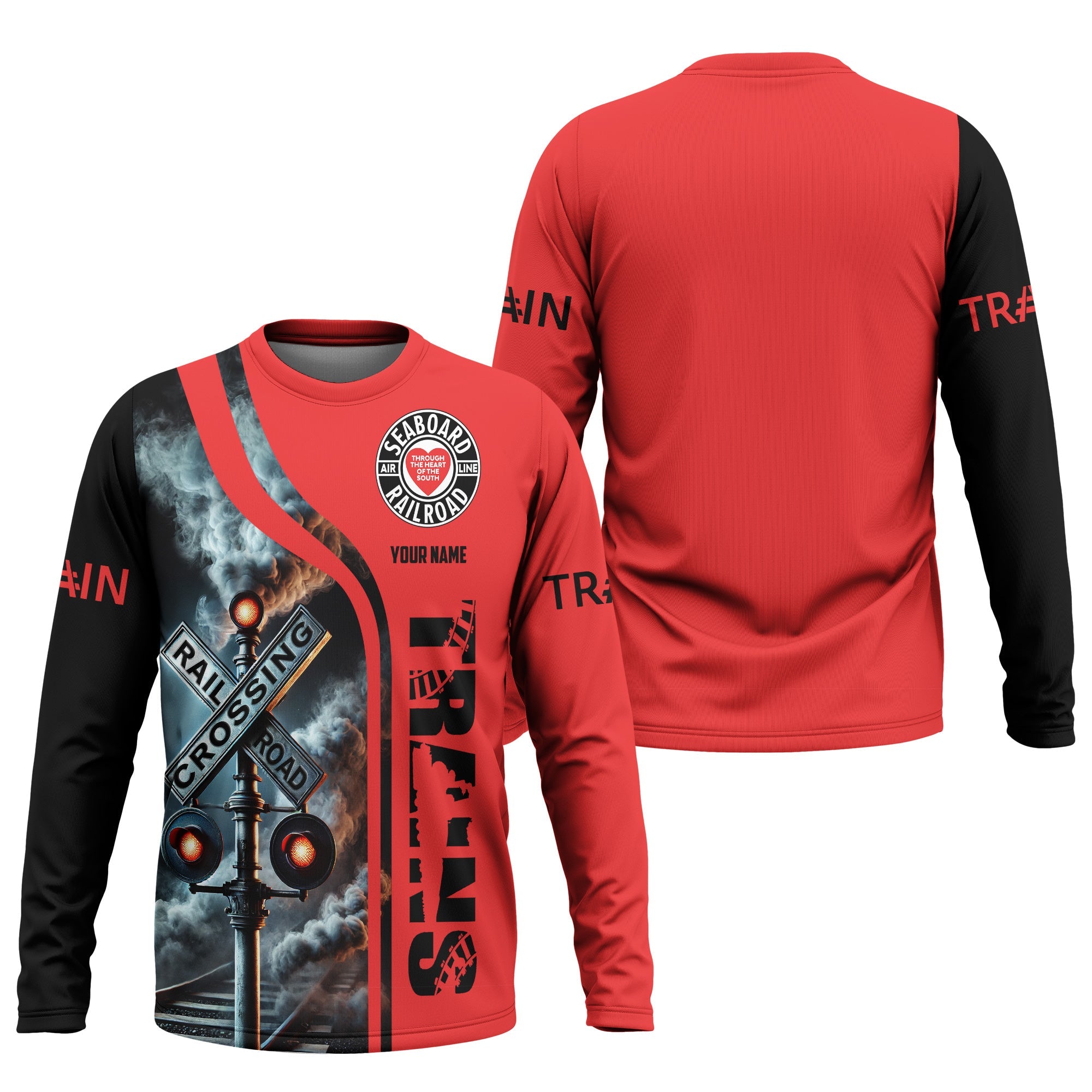 Railspirit Custom Name Seaboard Air Line Railroad Long Sleeve Shirt Railroad Crossing Sign Printed Train Shirt