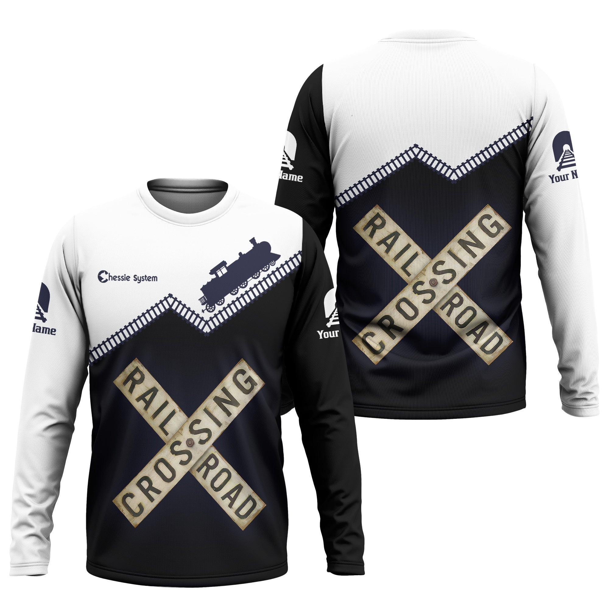 Railspirit Personalized Chessie System Railroad Long Sleeve Shirt Railroad Crossing Printed Train Track Shirt