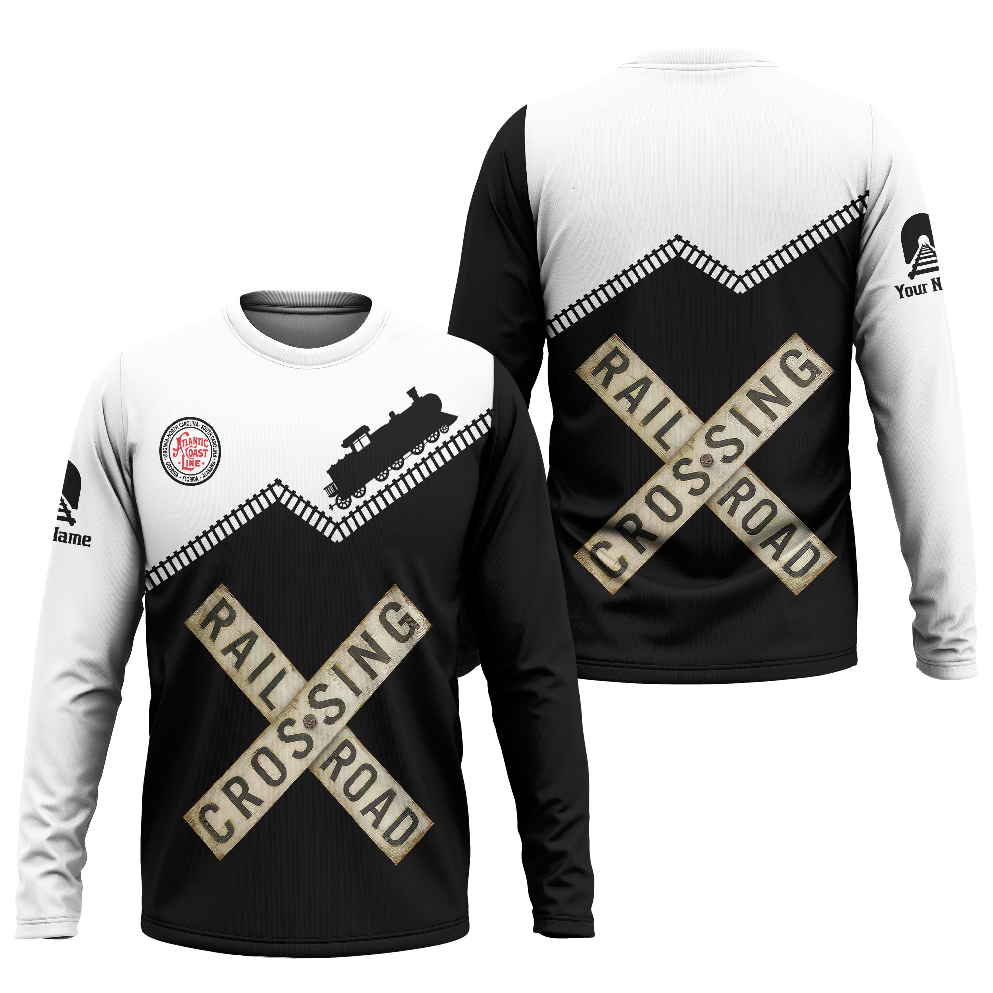 Railspirit Personalized Atlantic Coast Line Railroad Long Sleeve Shirt Railroad Crossing Printed Train Track Shirt