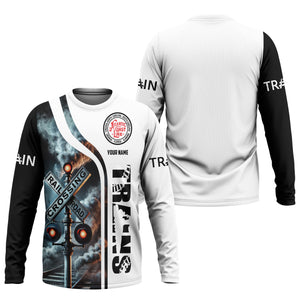 Railspirit Custom Name Atlantic Coast Line Railroad Long Sleeve Shirt Railroad Crossing Sign Printed Train Shirt