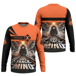 Railspirit Personalized Illinois Central Railroad Long Sleeve Shirt One Track Mind Train Printed Shirt