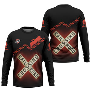Railspirit Personalized Chicago and North Western Railway Long Sleeve Shirt Railroad Crossing Printed Train Track Shirt