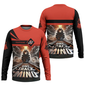 Railspirit Personalized Chicago and North Western Railway Long Sleeve Shirt One Track Mind Train Printed Shirt