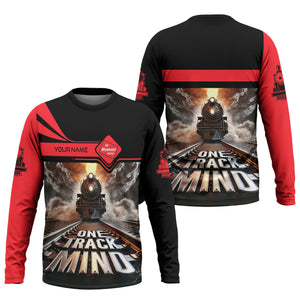 Railspirit Personalized Chicago, Milwaukee, St. Paul and Pacific Railroad Long Sleeve Shirt One Track Mind Milwaukee Road Train Printed Shirt