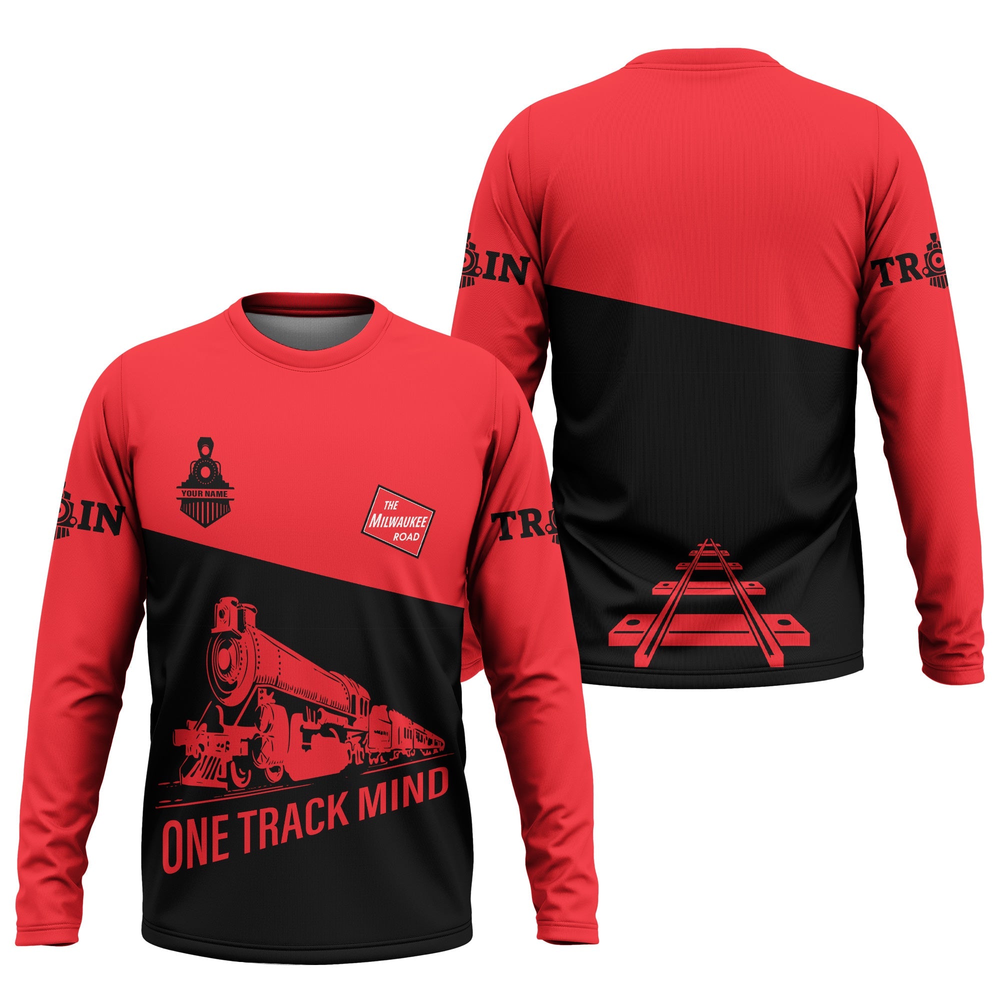 Railspirit Custom Name Chicago, Milwaukee, St. Paul and Pacific Railroad Long Sleeve Shirt One Track Mind Milwaukee Road Printed Shirt