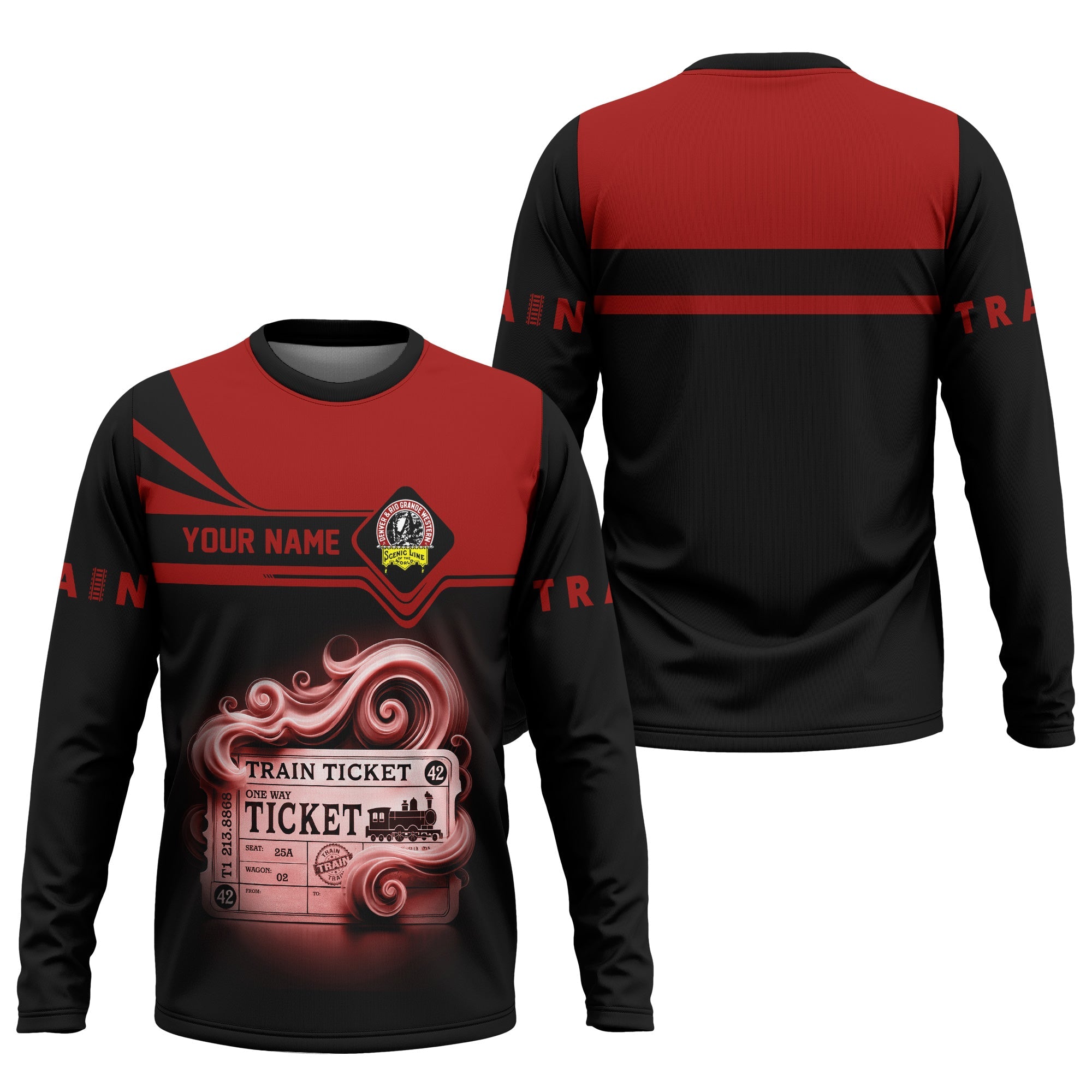 Railspirit Custom Name Denver and Rio Grande Western Railroad Long Sleeve Shirt American Train Ticket Printed Shirt