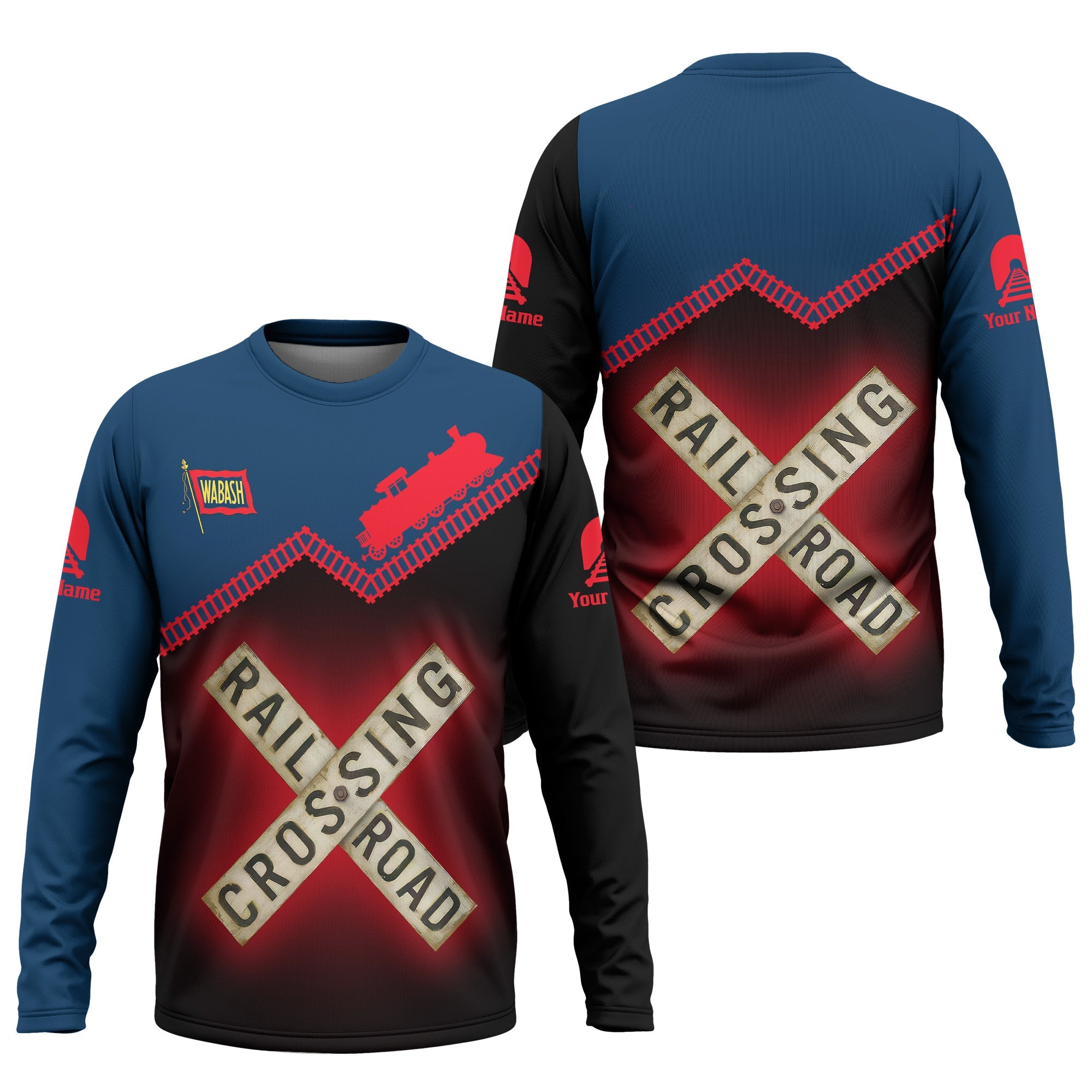 Railspirit Personalized Wabash Railroad Long Sleeve Shirt Railroad Crossing Printed Train Track Shirt
