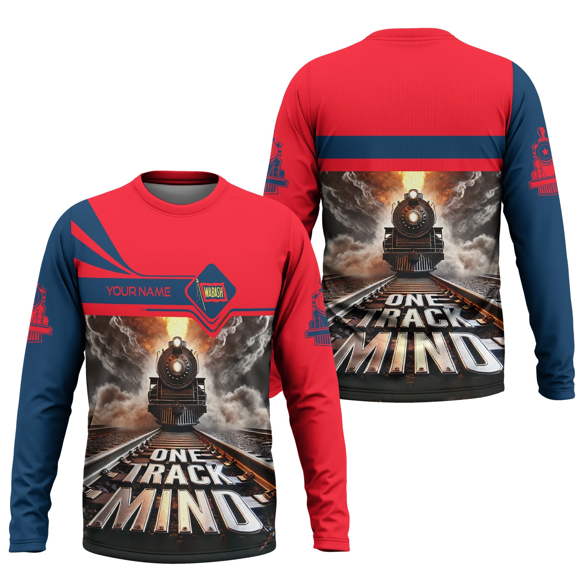 Railspirit Personalized Wabash Railroad Long Sleeve Shirt One Track Mind Train Printed Shirt