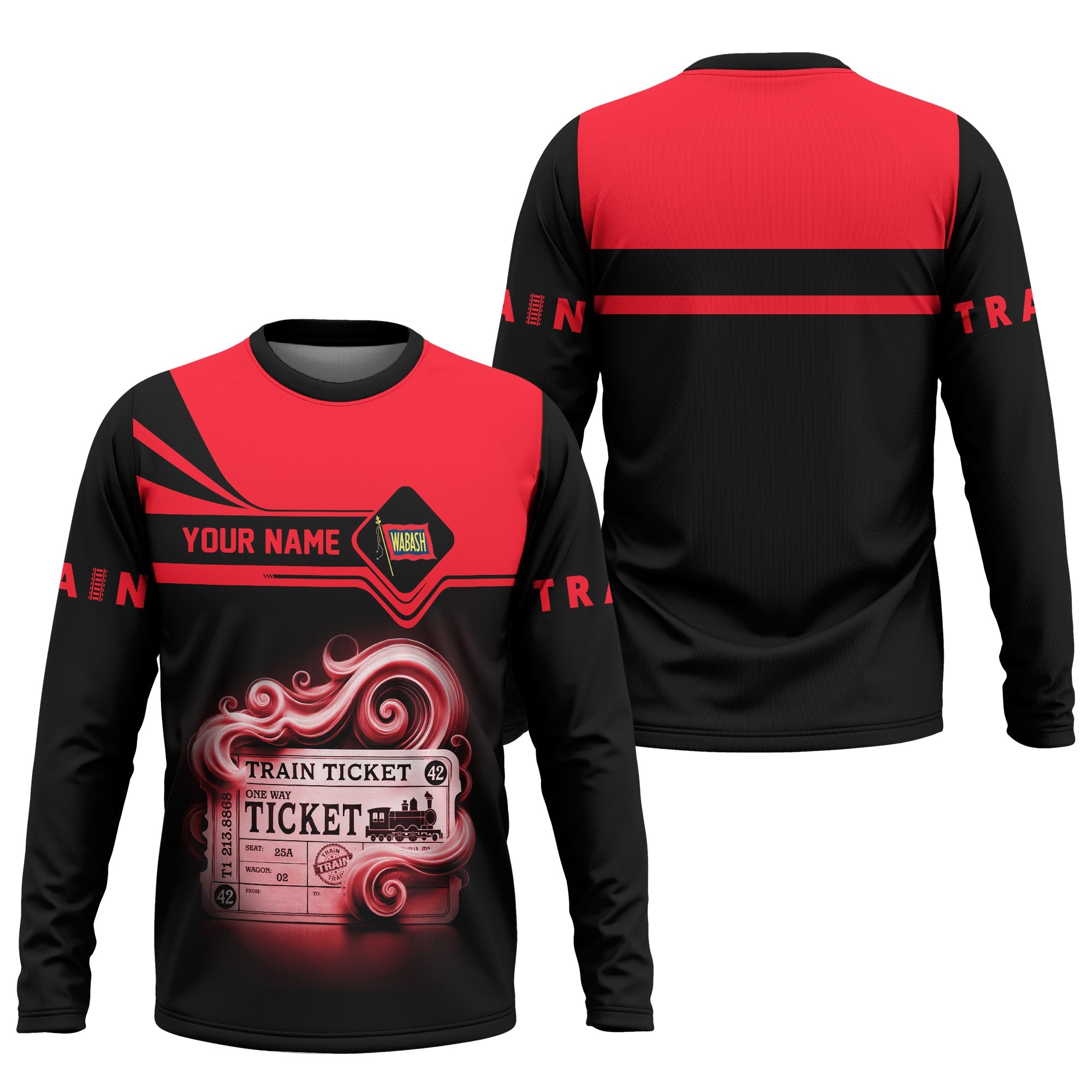 Railspirit Custom Name Wabash Railroad Long Sleeve Shirt American Train Ticket Printed Shirt