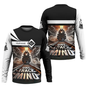 Railspirit Personalized Reading Railroad Long Sleeve Shirt One Track Mind Train Printed Shirt