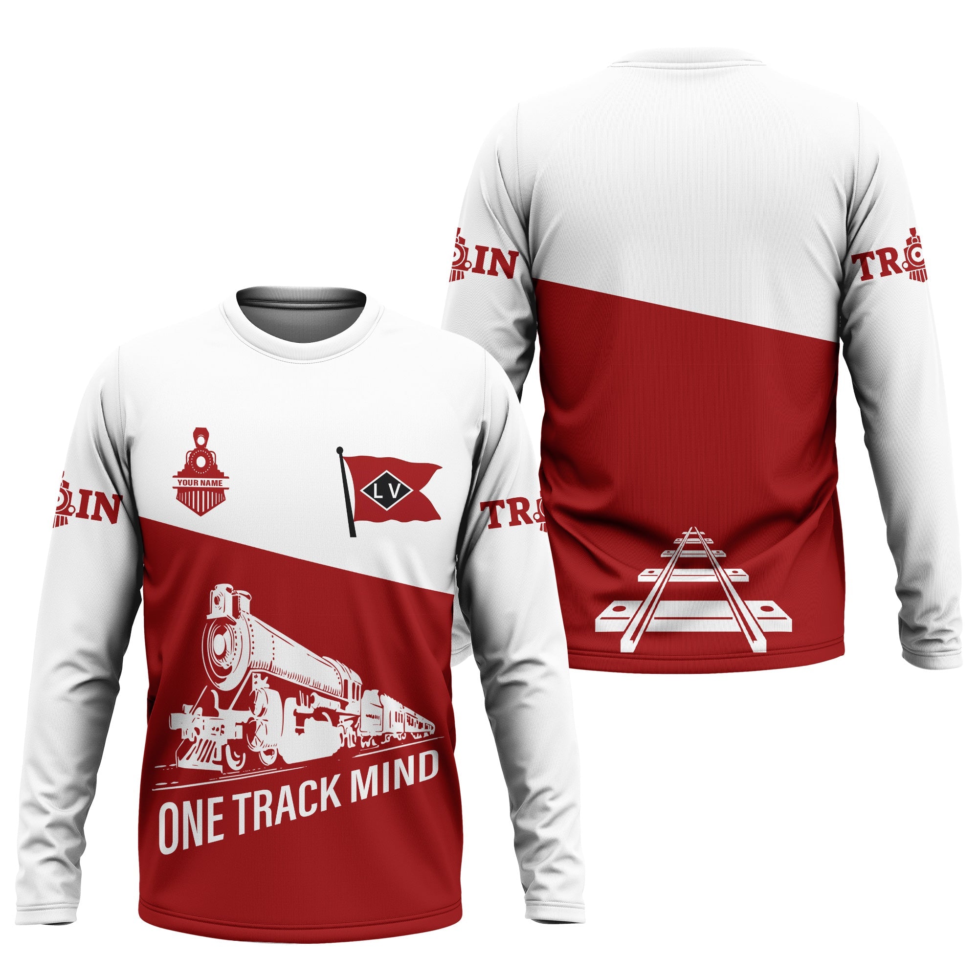 Railspirit Custom Name Lehigh Valley Railroad Long Sleeve Shirt One Track Mind Printed Shirt