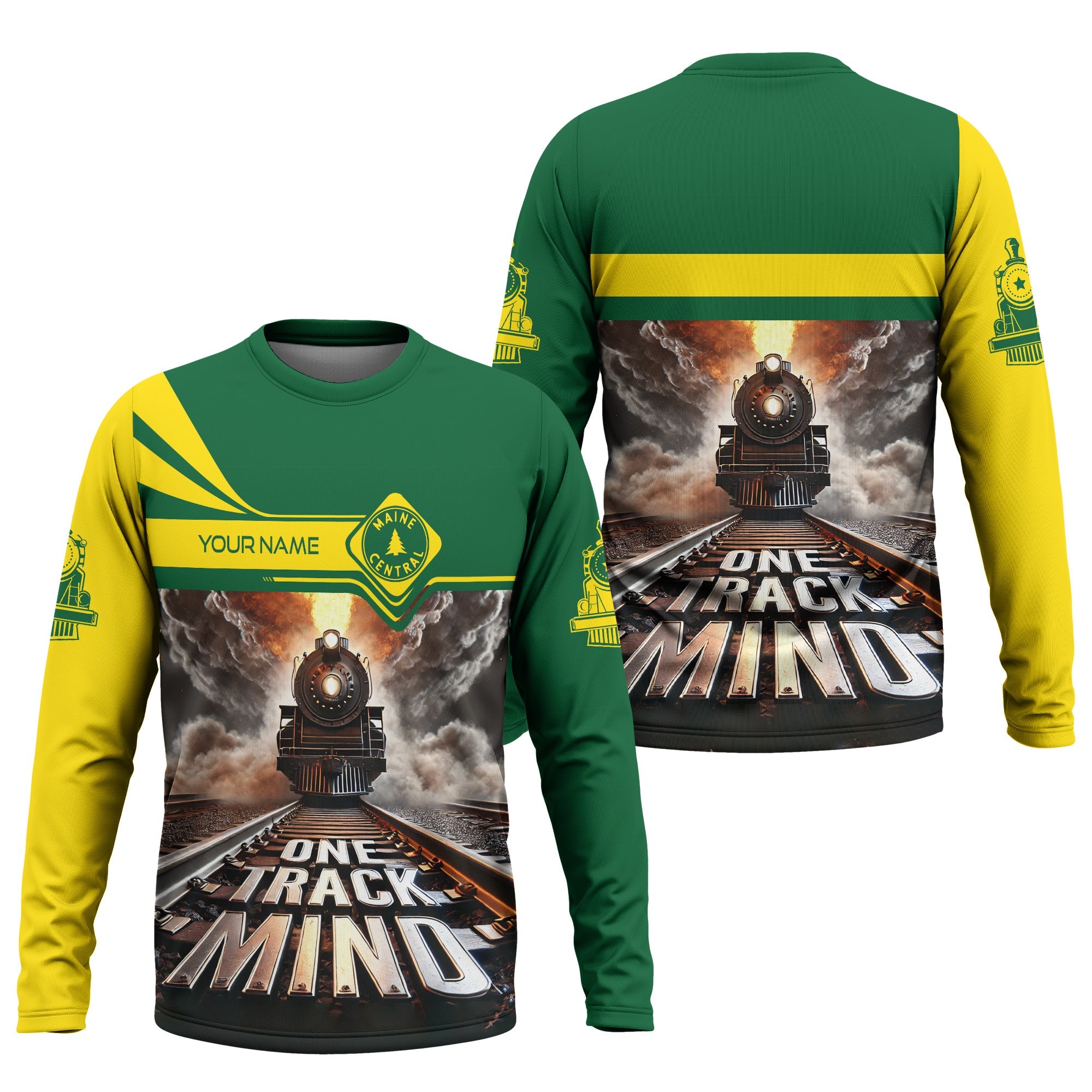 Railspirit Personalized Maine Central Railroad Long Sleeve Shirt One Track Mind Train Printed Shirt