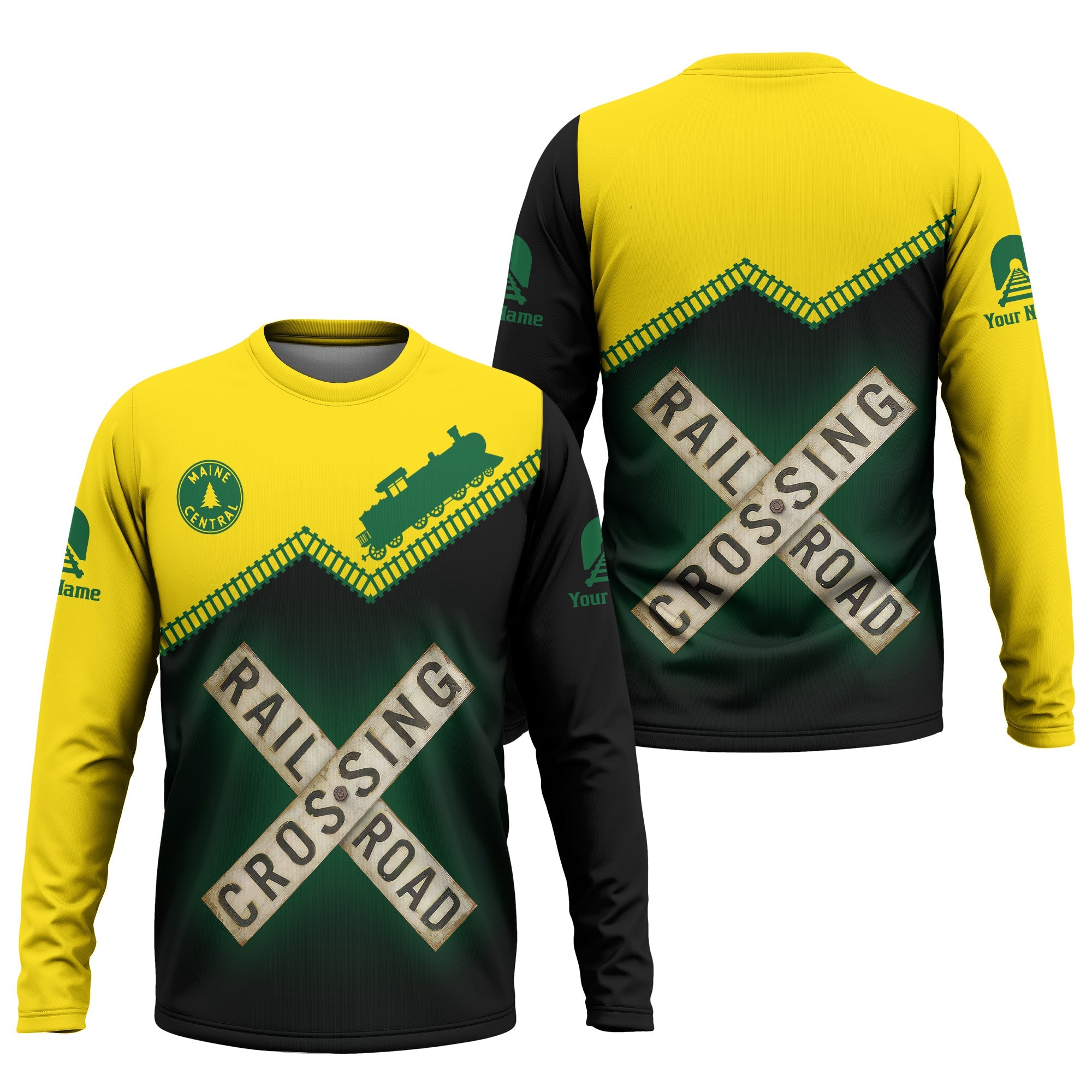 Railspirit Personalized Maine Central Railroad Long Sleeve Shirt Railroad Crossing Printed Train Track Shirt