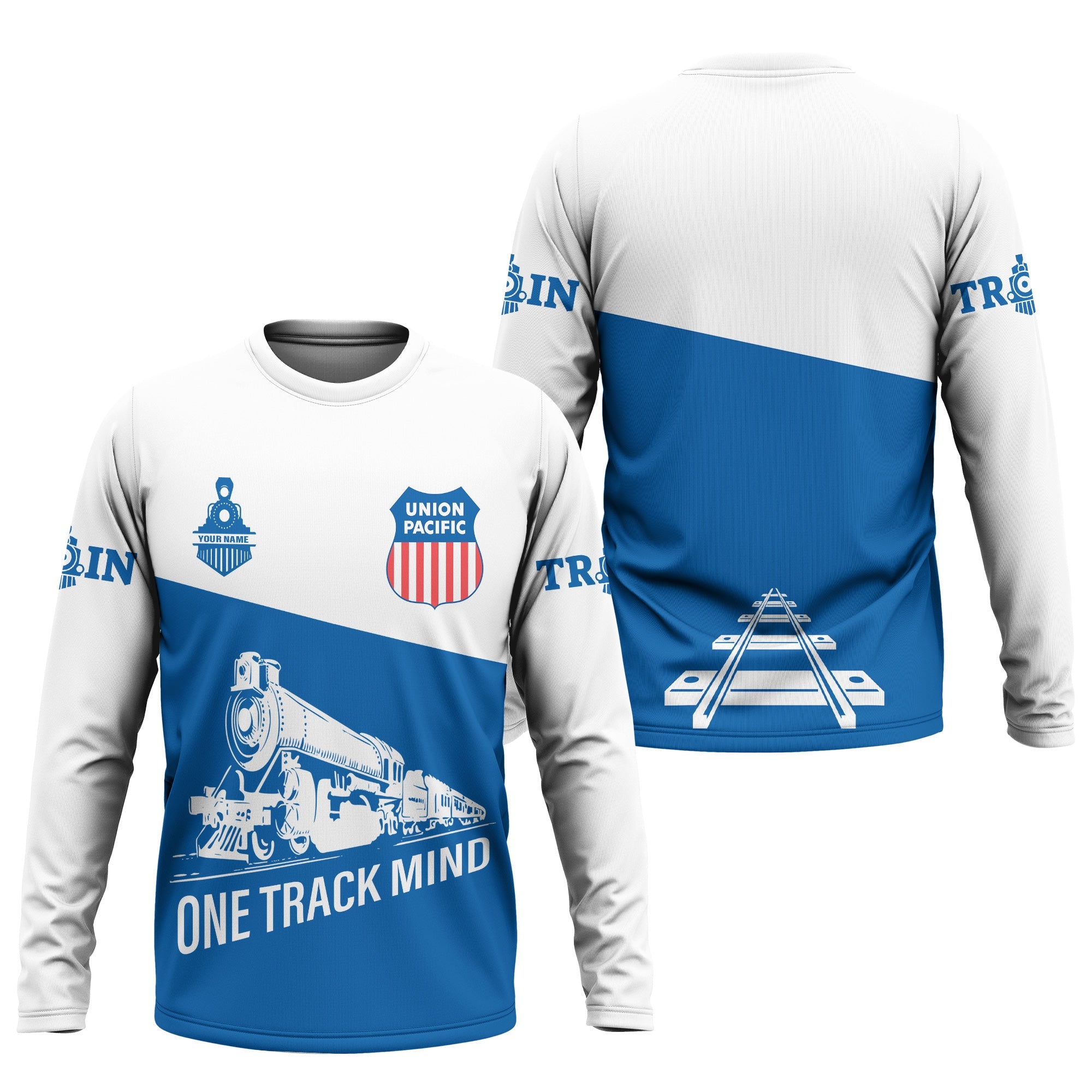 Railspirit Custom Name Union Pacific Railroad Long Sleeve Shirt One Track Mind Big Boy Printed Shirt