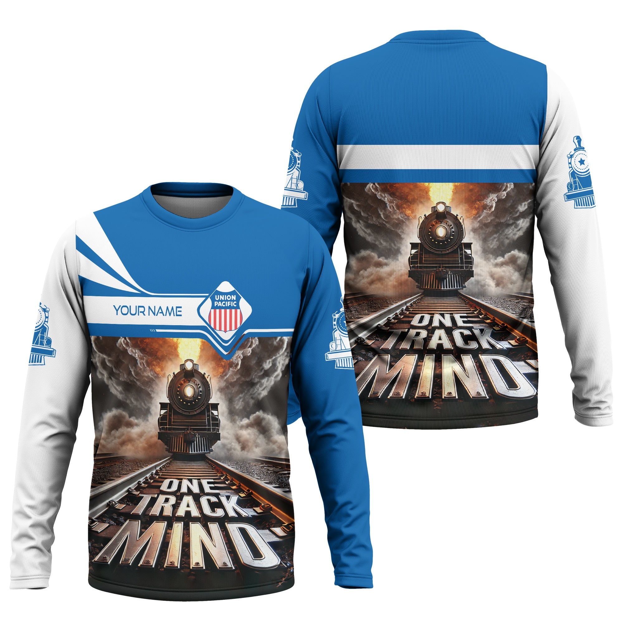 Railspirit Personalized Union Pacific Railroad Long Sleeve Shirt One Track Mind Big Boy Train Printed Shirt