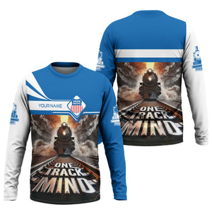 Railspirit Personalized Union Pacific Railroad Long Sleeve Shirt One Track Mind Big Boy Train Printed Shirt