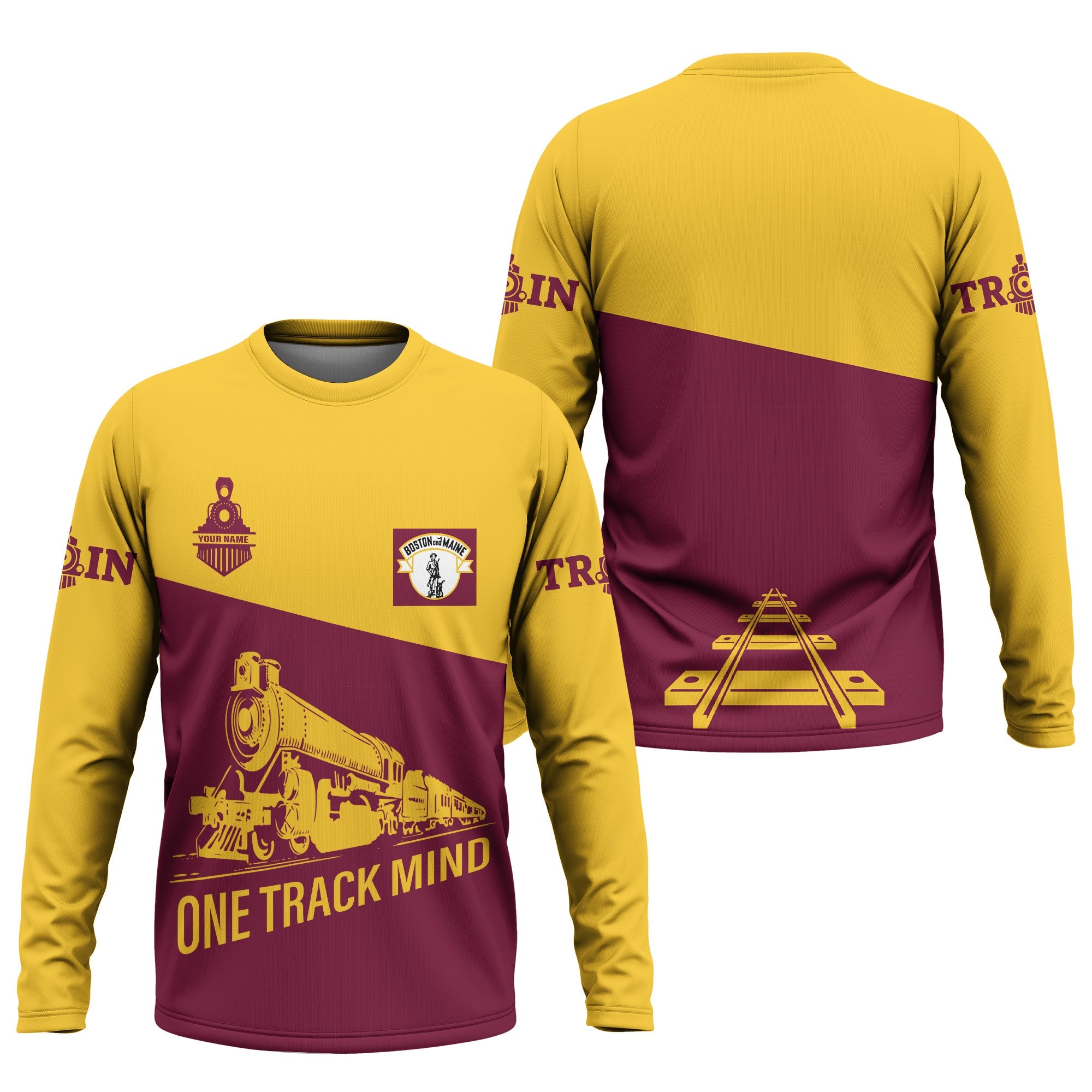 Railspirit Custom Name Boston and Maine Railroad Long Sleeve Shirt One Track Mind Printed Shirt