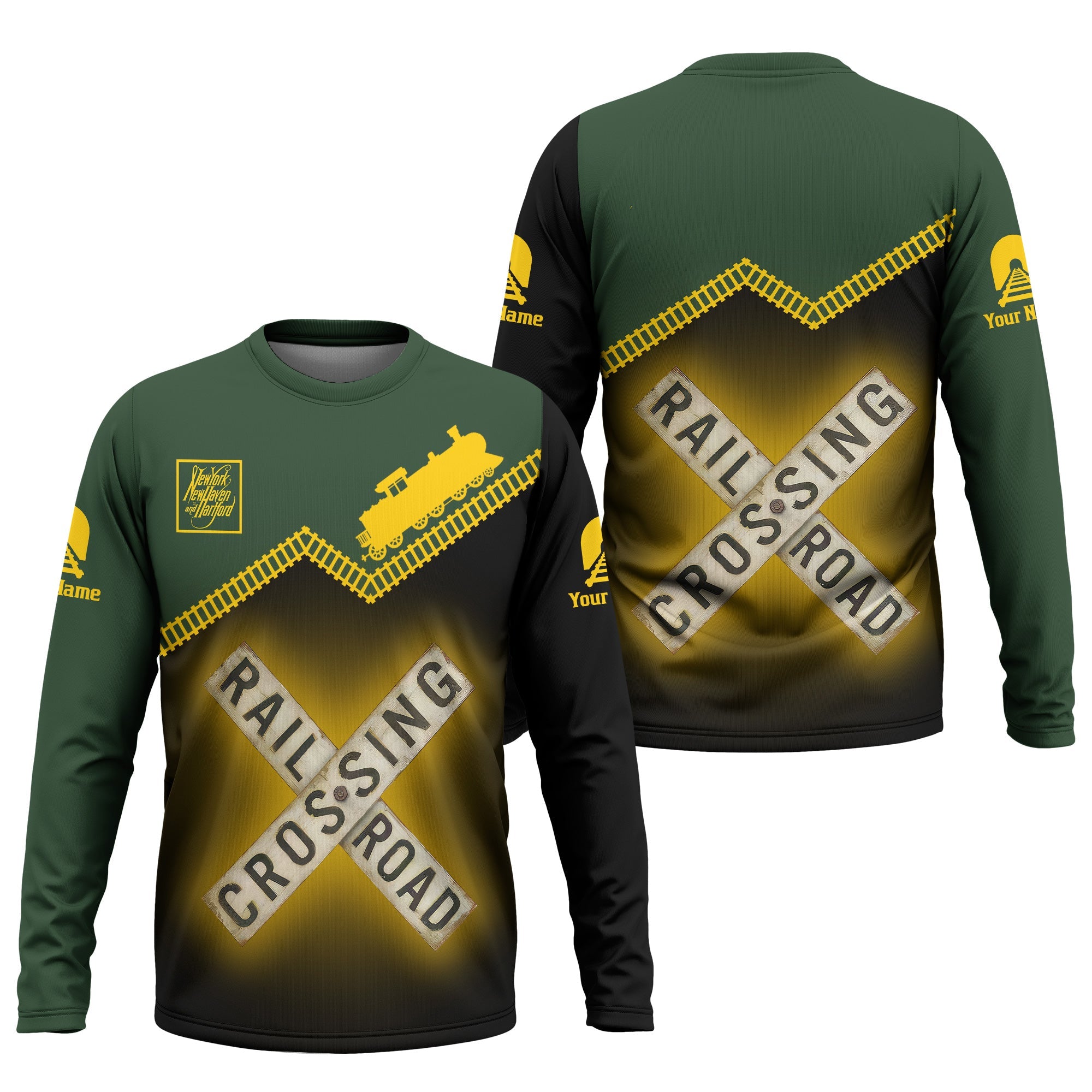 Railspirit Personalized New York, New Haven and Hartford Railroad Long Sleeve Shirt Railroad Crossing Printed Train Track Shirt