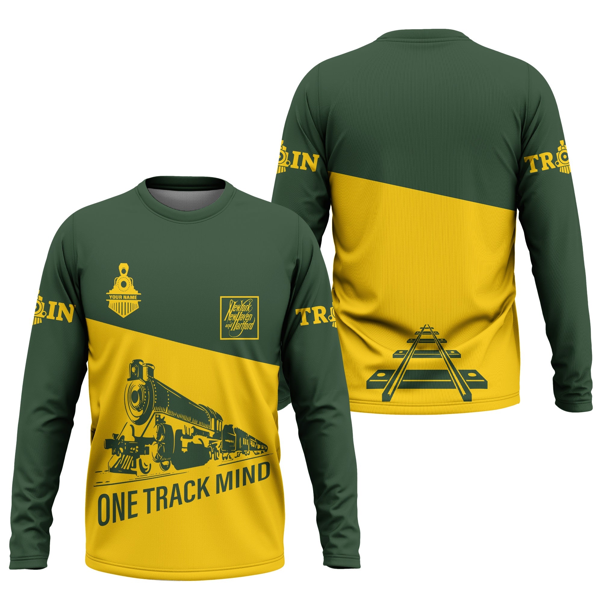 Railspirit Custom Name New York, New Haven and Hartford Railroad Long Sleeve Shirt One Track Mind New Haven Railroad Printed Shirt