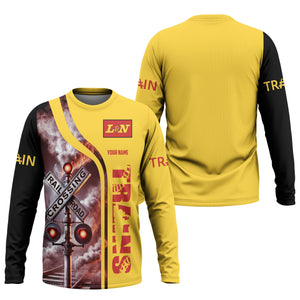Railspirit Custom Name Louisville and Nashville Railroad Long Sleeve Shirt Railroad Crossing Sign L&N Printed Train Shirt