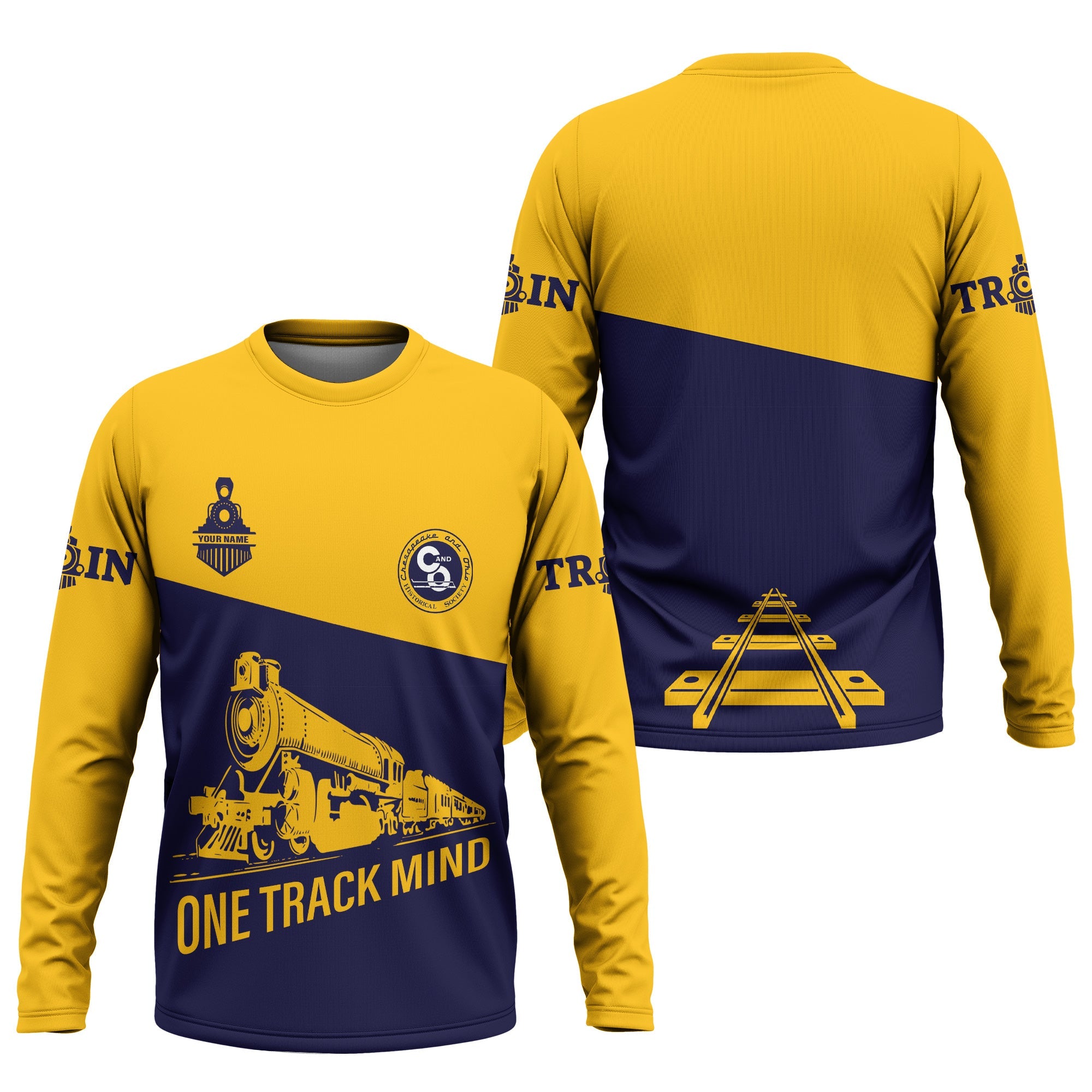 Railspirit Custom Name Chesapeake and Ohio Railway Long Sleeve Shirt One Track Mind C&O Printed Shirt