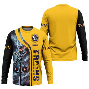 Railspirit Custom Name Chesapeake and Ohio Railway Long Sleeve Shirt Railroad Crossing Sign C&O Printed Train Shirt