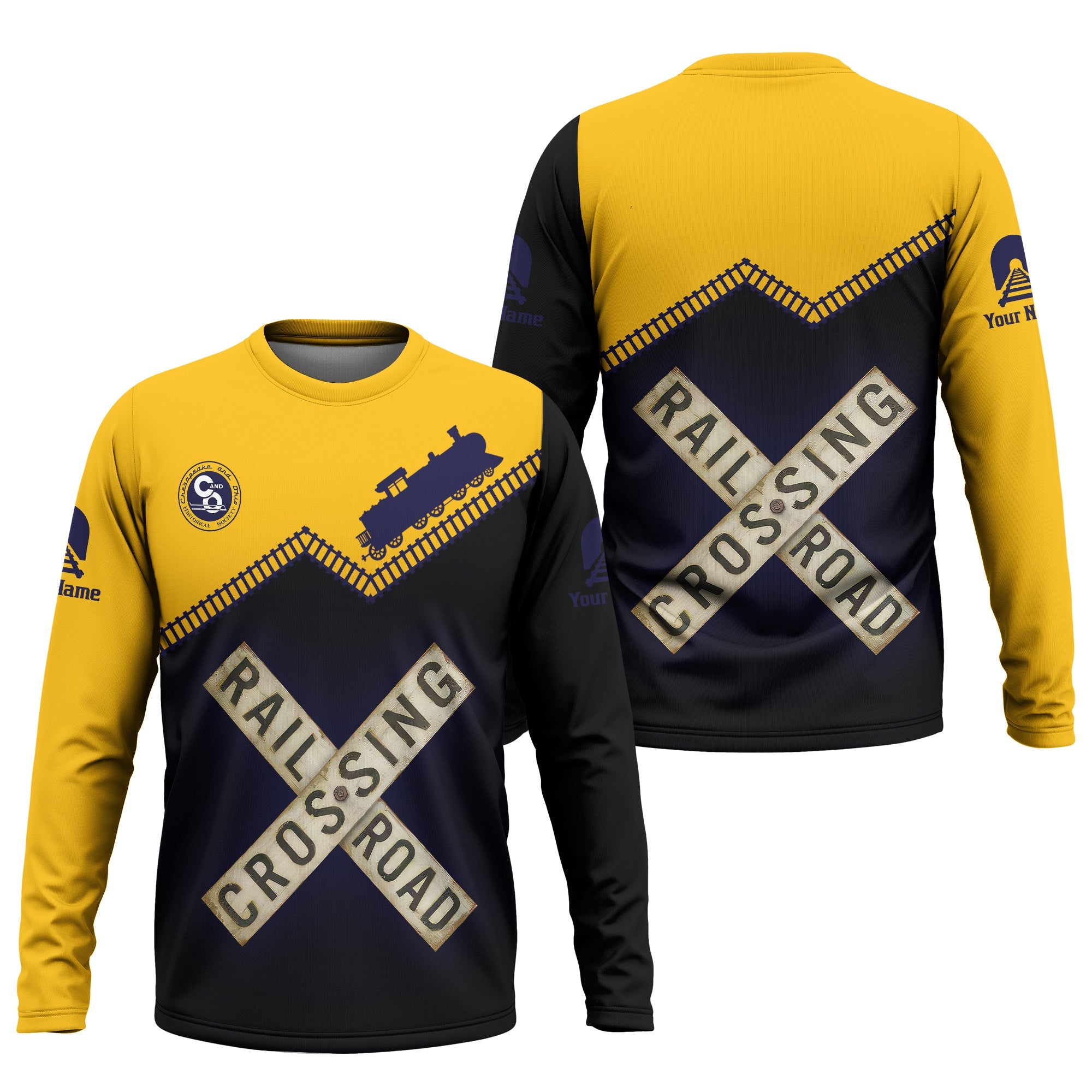 Railspirit Personalized Chesapeake and Ohio Railway Long Sleeve Shirt Railroad Crossing Printed Train Track Shirt