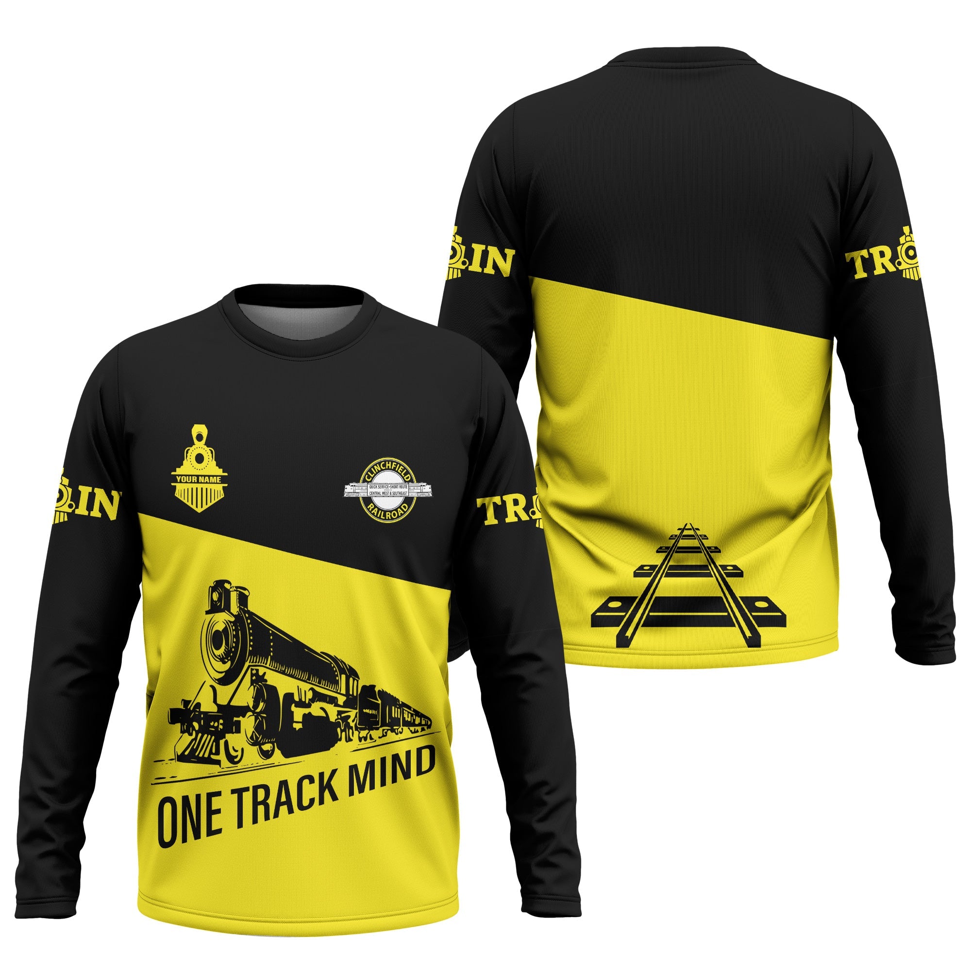 Railspirit Custom Name Clinchfield Railroad Long Sleeve Shirt One Track Mind Printed Shirt