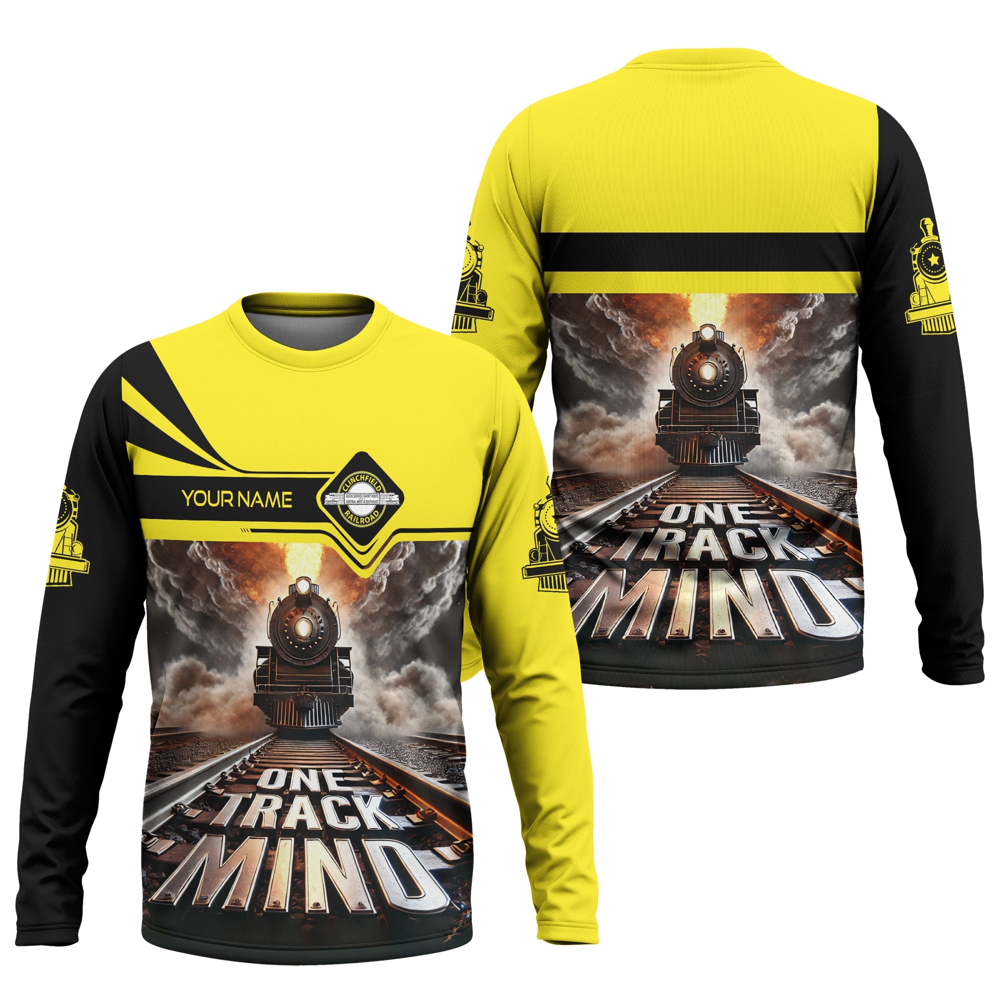 Railspirit Personalized Clinchfield Railroad Long Sleeve Shirt One Track Mind Train Printed Shirt