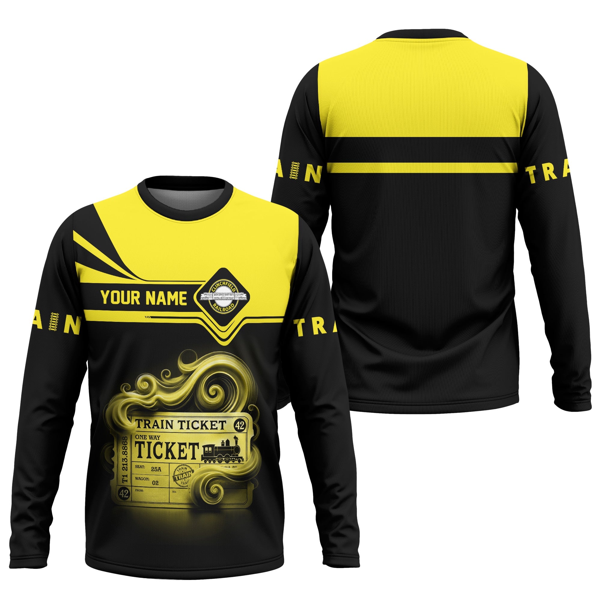 Railspirit Custom Name Clinchfield Railroad Long Sleeve Shirt American Train Ticket Printed Shirt