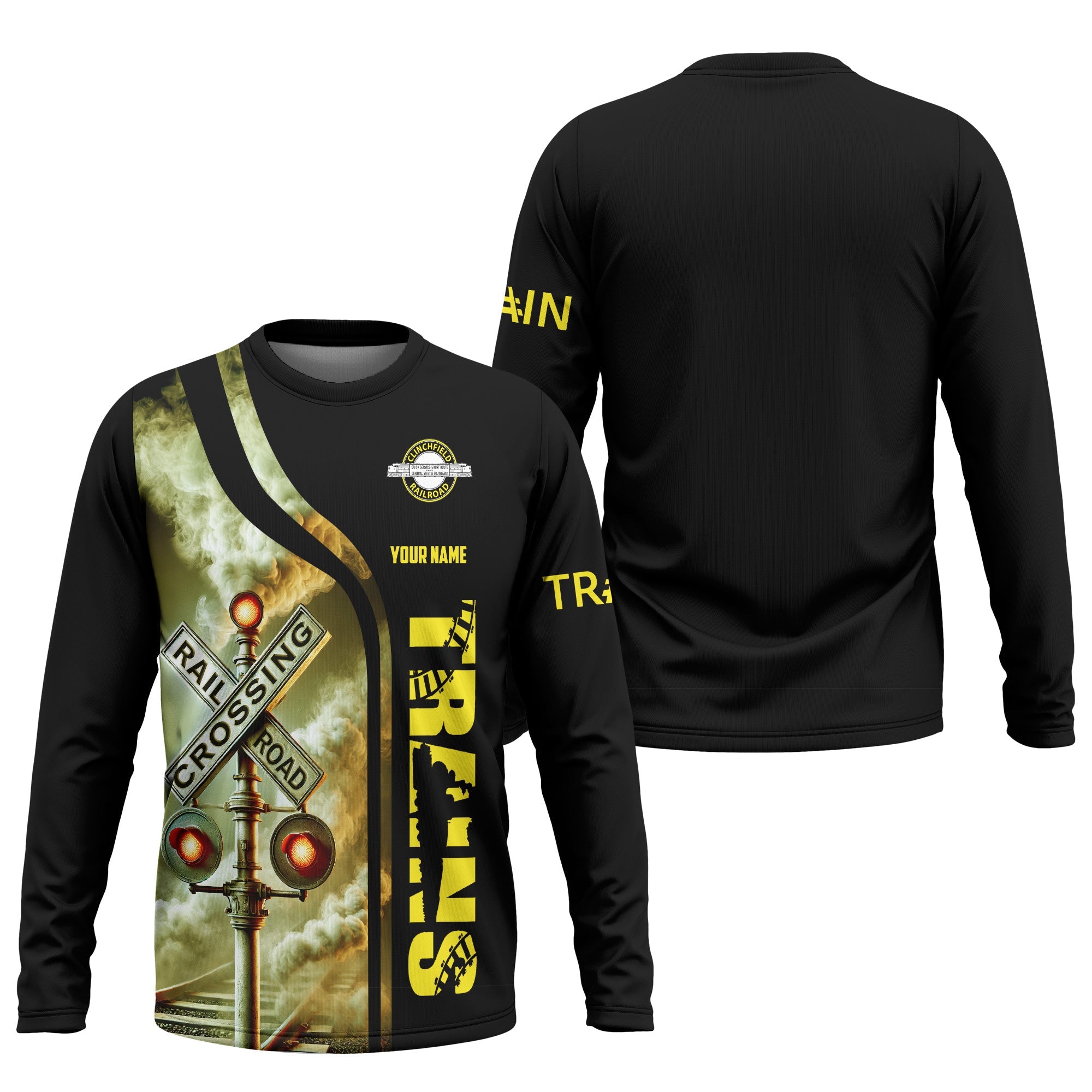Railspirit Custom Name Clinchfield Railroad Long Sleeve Shirt Railroad Crossing Sign Printed Train Shirt