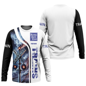 Railspirit Custom Name New York, Chicago and St. Louis Railroad Long Sleeve Shirt Railroad Crossing Sign Nickel Plate Road Printed Train Shirt
