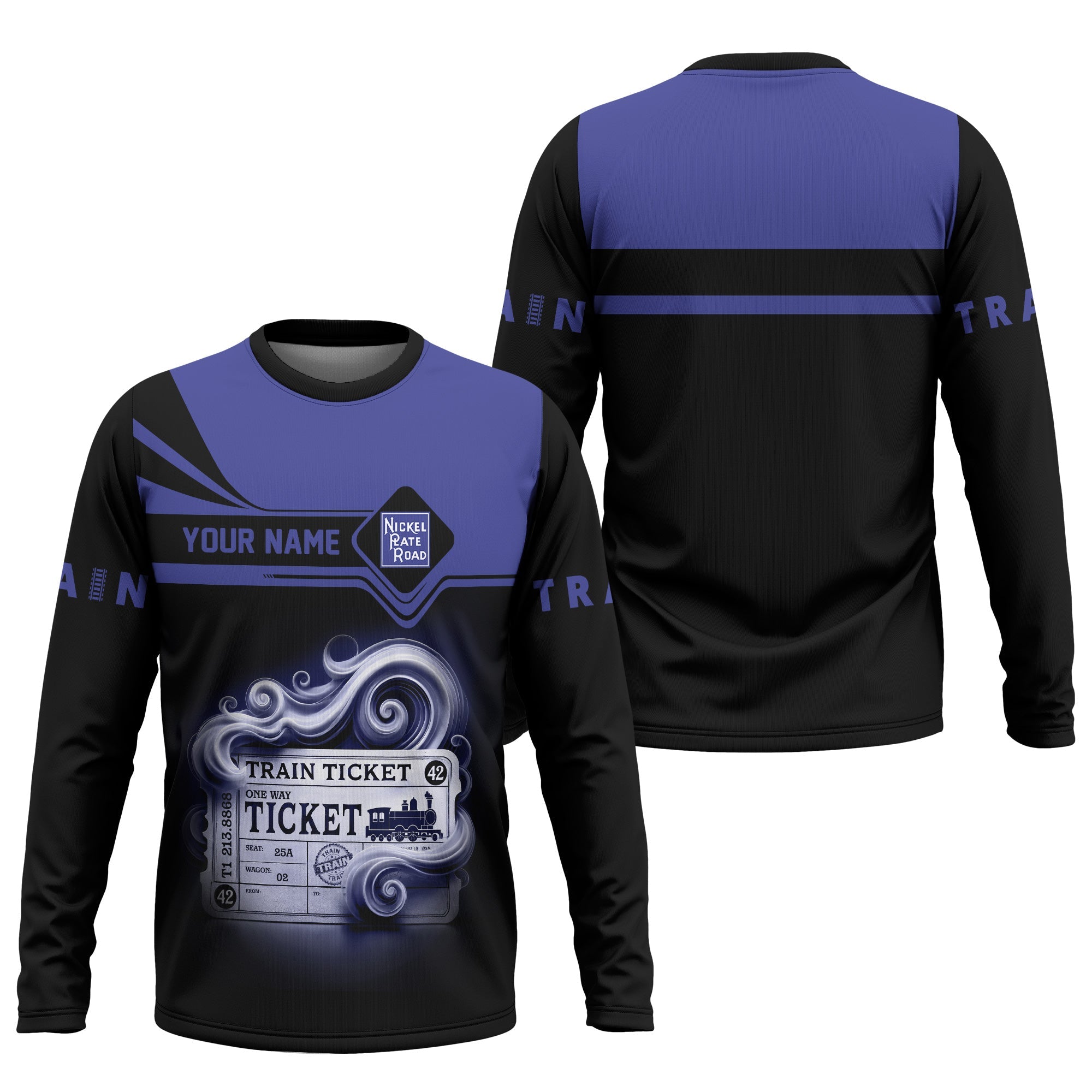 Railspirit Custom Name New York, Chicago and St. Louis Railroad Long Sleeve Shirt American Train Ticket Nickel Plate Road Printed Shirt