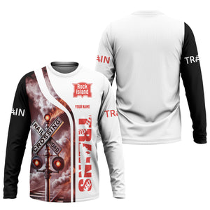 Railspirit Custom Name Chicago, Rock Island and Pacific Railroad Long Sleeve Shirt Railroad Crossing Sign Rock Island Railroad Printed Train Shirt