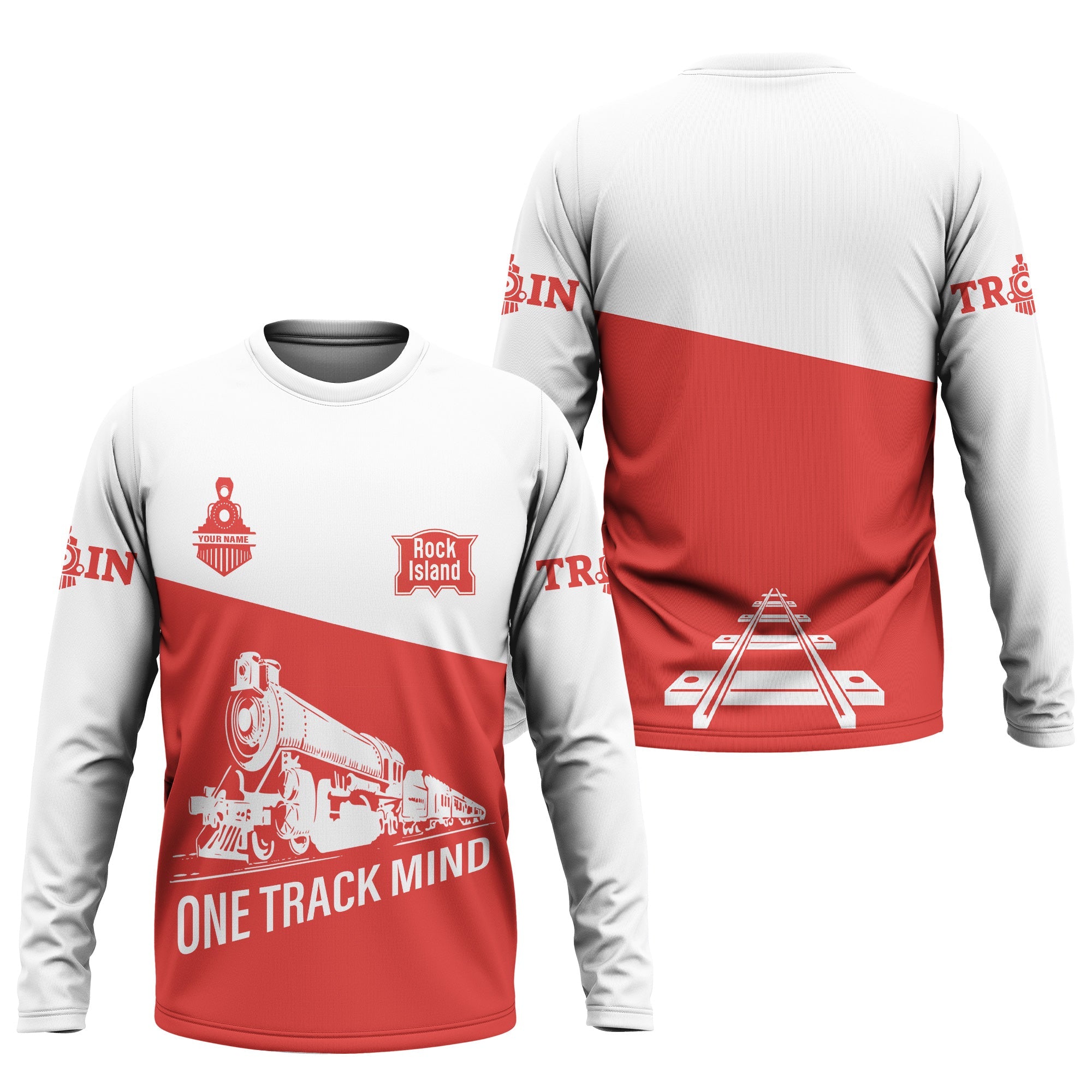 Railspirit Custom Name Chicago, Rock Island and Pacific Railroad Long Sleeve Shirt One Track Mind Rock Island Railroad Printed Shirt