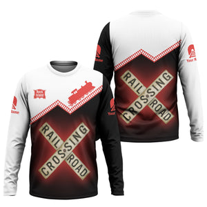 Railspirit Personalized Chicago, Rock Island and Pacific Railroad Long Sleeve Shirt Railroad Crossing Nickel Plate Road Printed Train Track Shirt