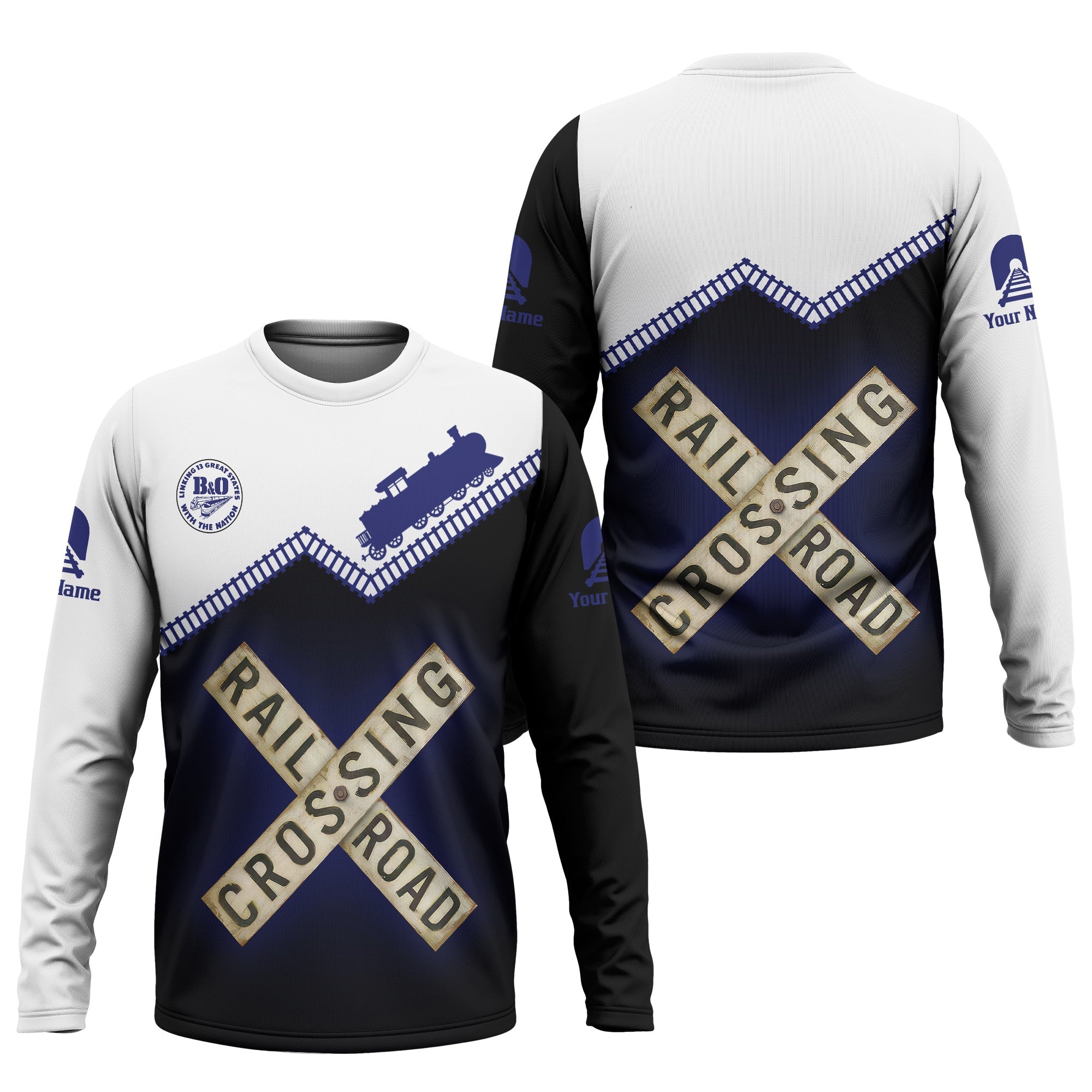 Railspirit Personalized B&O Great States Railroad Long Sleeve Shirt Railroad Crossing Printed Train Track Shirt