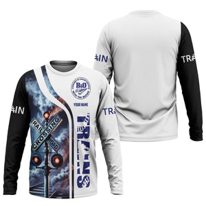 Railspirit Custom Name B&O Great States Railroad Long Sleeve Shirt Railroad Crossing Sign Printed Train Shirt