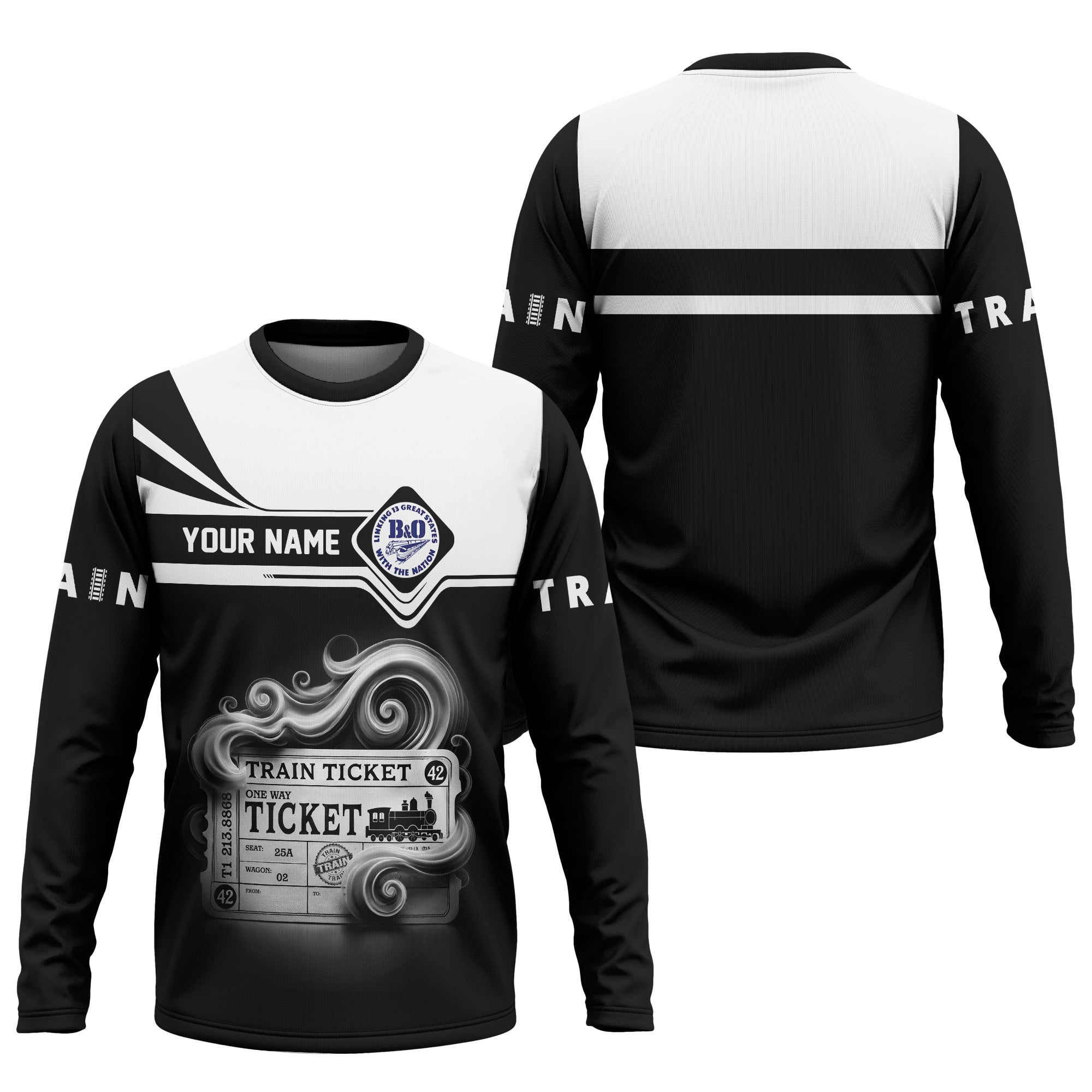 Railspirit Custom Name B&O Great States Railroad Long Sleeve Shirt American Train Ticket Printed Shirt